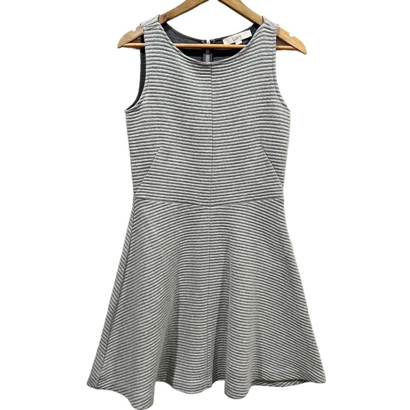 Ann Taylor LOFT Striped Fit & Flare Dress Gray White Sleeveless Size 4 - Picture 1 of 7